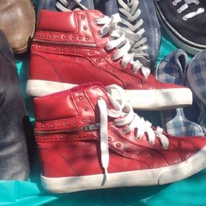 Red High-Top Sneakers with Studs